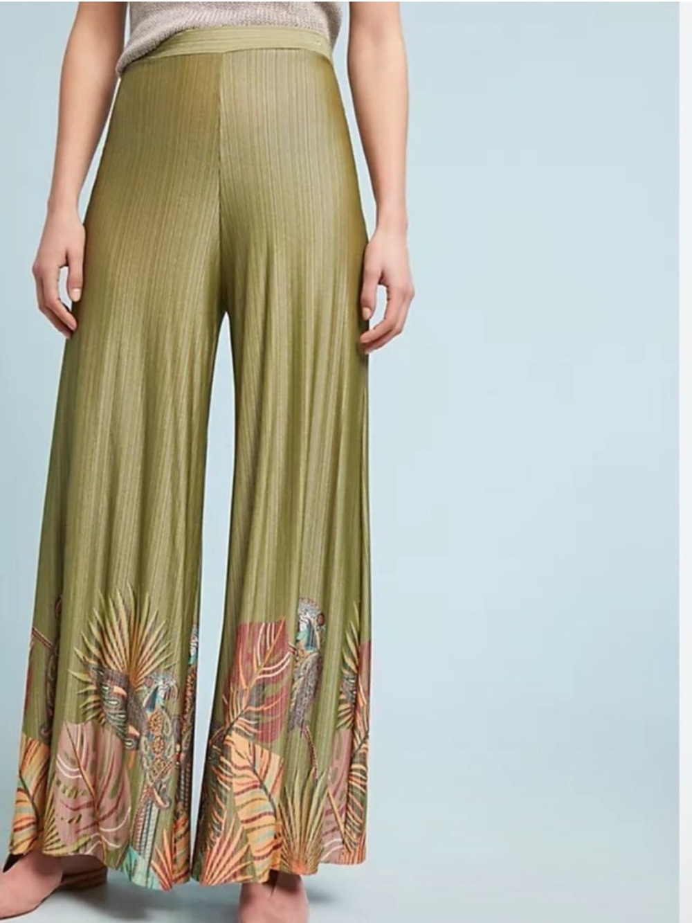 Farm Rio for Anthropologie Guadeloupe Wide Leg Pants Womens Size Medium In green